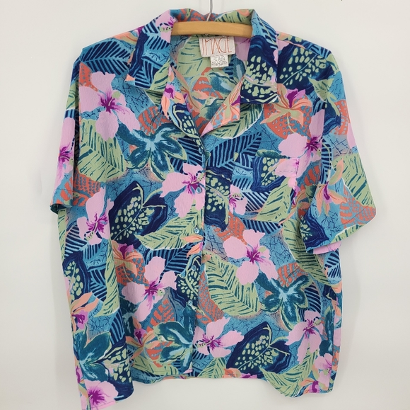Vintage Tropical Floral Button Front Shirt - Picture 2 of 9